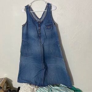 90’s Vintage Denim Dress with Pockets A Line Simple Minimalistic Sleeveless Mini
